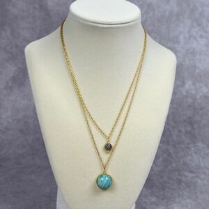 Freida Rothman Layered Amazonite CZ Necklace 14K Gold over Sterling Blue Stone